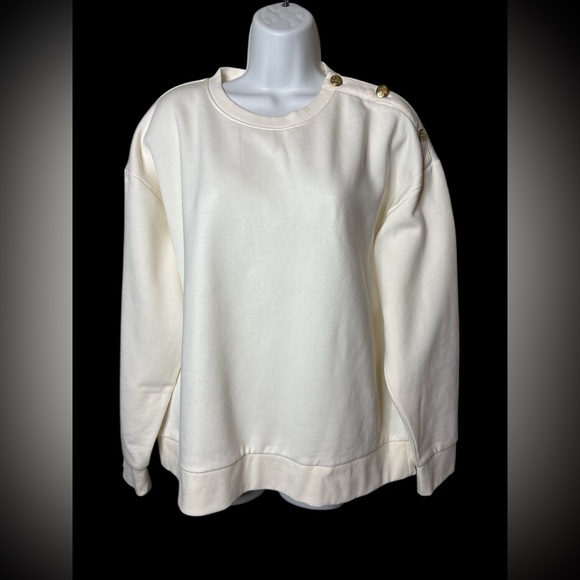 NWT J. Crew Factory Button Shoulder Pullover Women’s XL Cream Heritage - Picture 3 of 13